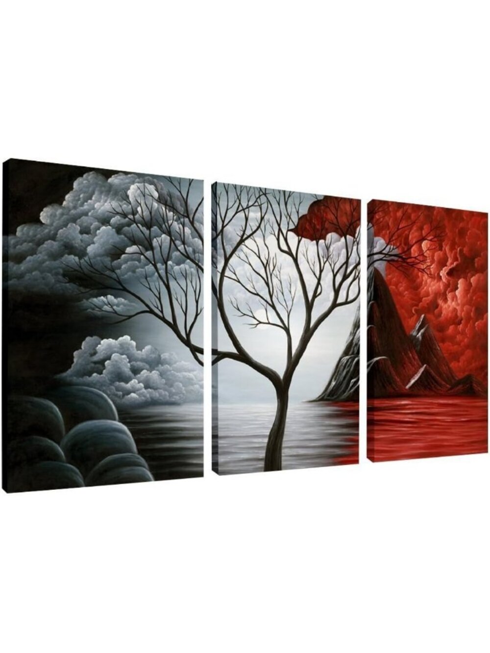 Extra Large Modern Abstract Canvas Art - Cloud Tree 3 Panels Wall Decor for